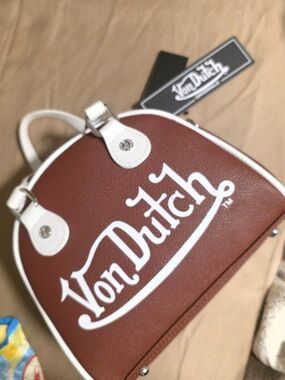 Von Dutch Brown and White Logo Dome Satchel